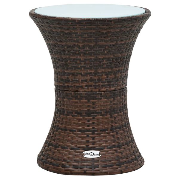 vidaXL Garden Side Table Brown Poly rattan, tempered glass Small