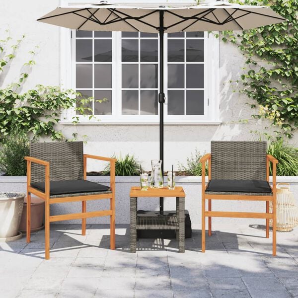vidaXL Garden Chair Grey PE rattan, solid acacia wood, powder-coated steel