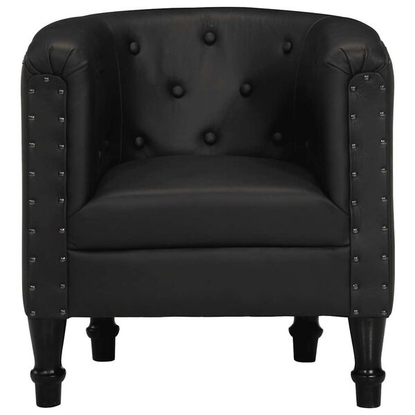 vidaXL Tub Chair Black Real goat leather, solid mango wood Small