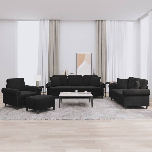 vidaXL Sofa Set Black Velvet, Metal, Textilene, Plywood 2-Seater, 3-Seater