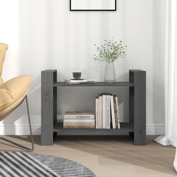 vidaXL Book Cabinet Grey Solid Pine Wood Medium Book Cabinet