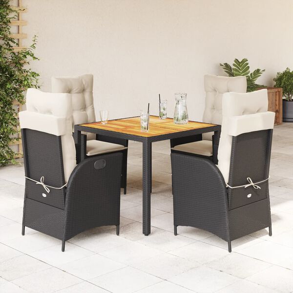 vidaXL Garden Dining Set Black PE rattan Medium Adjustable Armrests