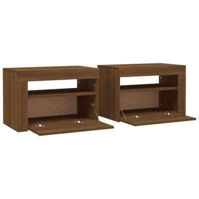 vidaXL Bedside Cabinets 2 pcs with LEDs Brown Oak 23.6"x13.8"x15.7"
