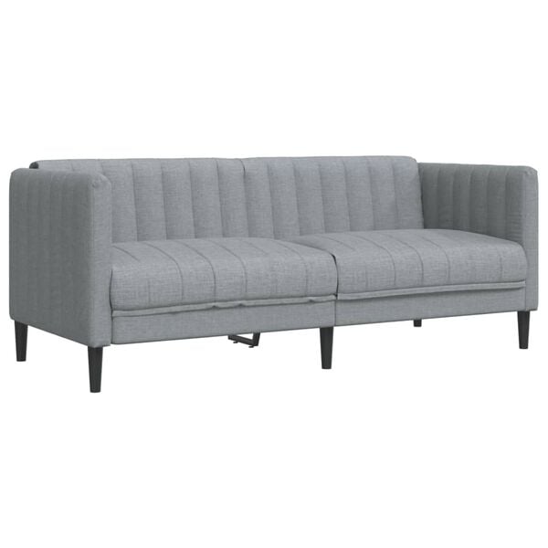 vidaXL Sofa Light Grey Polyester, Plywood, Solid Wood 2-Seater Sofa