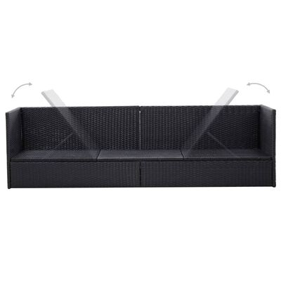 vidaXL Patio Bed with Cushion and Pillow Poly Rattan Black