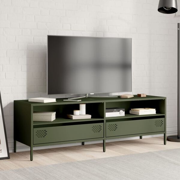vidaXL TV Cabinet Olive Green Cold-rolled Steel Large Adjustable Feet
