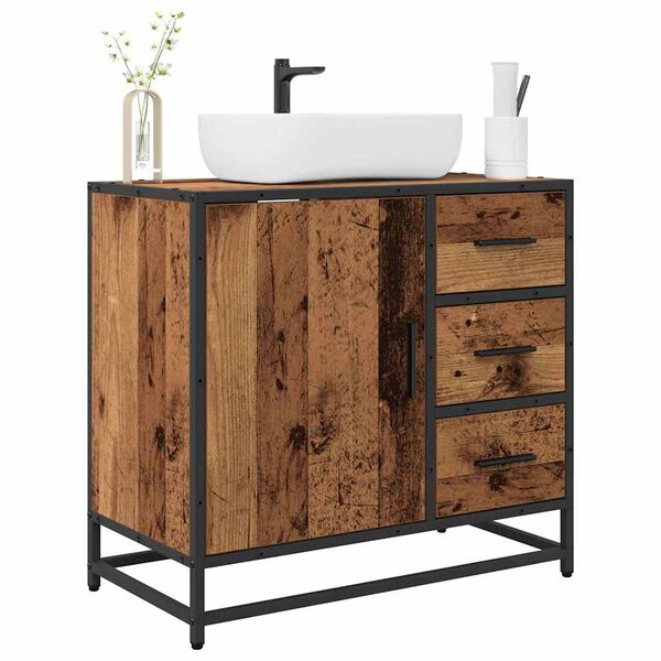 vidaXL Bathroom Cabinet with Drawer Old Wood 25.59 x 12.99 x 23.62 in