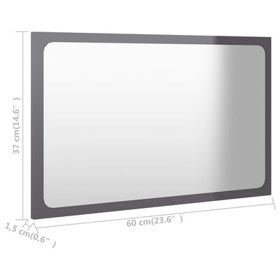 vidaXL Bathroom Mirror High Gloss Gray 23.6"x0.6"x14.6" Engineered Wood