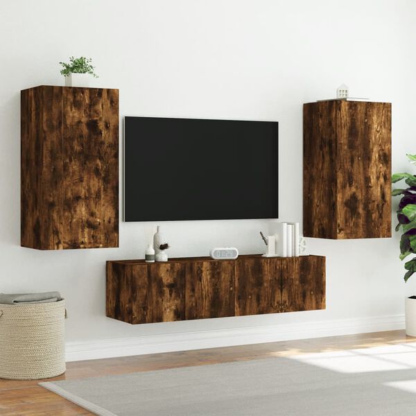 vidaXL TV Wall Unit Smoked Oak Engineered Wood Medium TV Wall Units