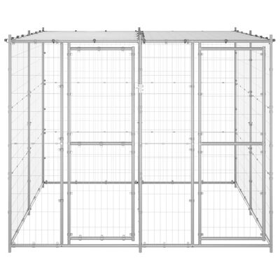 vidaXL Outdoor Dog Kennel Galvanized Steel with Roof 52.1 ft²