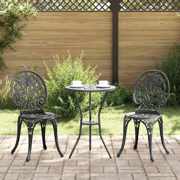 vidaXL Garden Bistro Set 3 pcs Black Aluminium