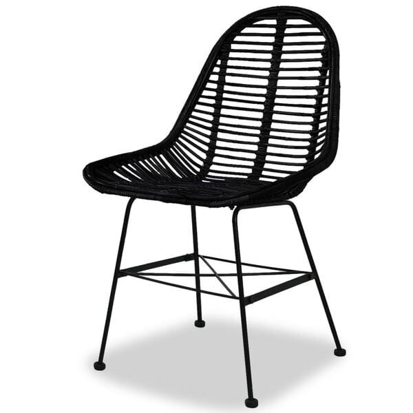 vidaXL Dining Chair Set of 4 Black Natural rattan, wrought iron Standard