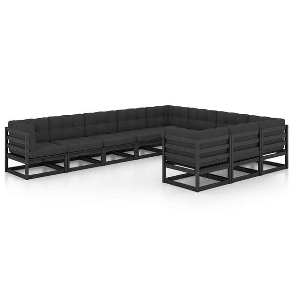 vidaXL Garden Lounge Set Black Solid pinewood, 100% polyester Medium