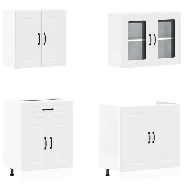 vidaXL Kitchen Cabinet Set White Engineered wood and glass Large