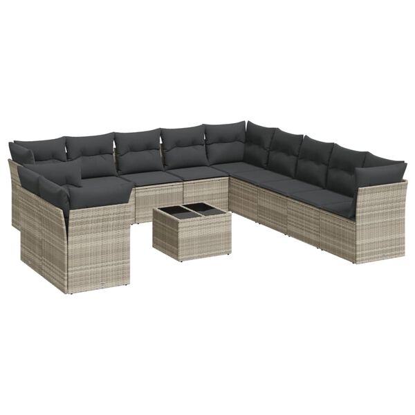 vidaXL Garden Sofa Set Light Grey PE Rattan Large Modular