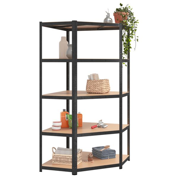 vidaXL 5-Layer Heavy-duty Shelves 3 pcs Gray Steel&Engineered Wood