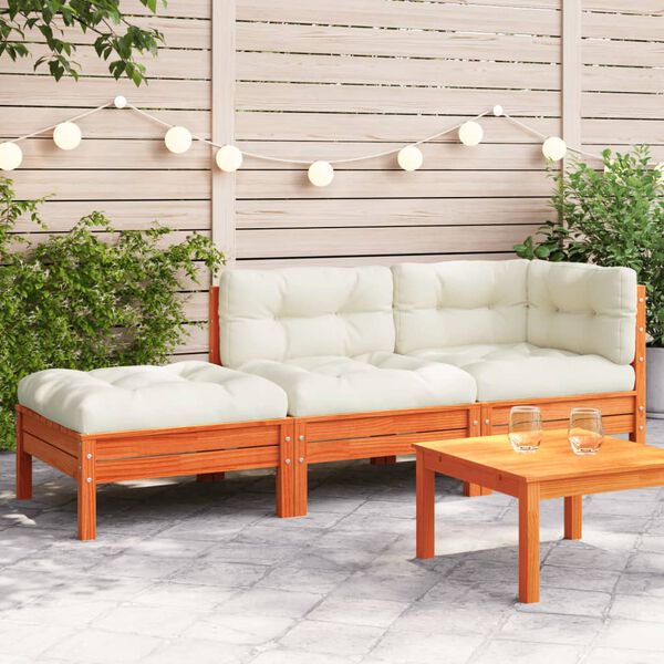 vidaXL Garden Sofa Wax Brown, Cream Solid Pine Wood Large 2-Seater