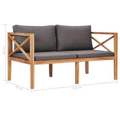 vidaXL Patio Bench with Gray Cushions Solid Wood Teak
