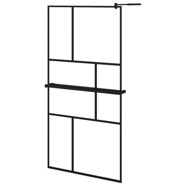 vidaXL Walk-in Shower Wall with Shelf Black 39.4"x76.8" ESG Glass&Aluminum