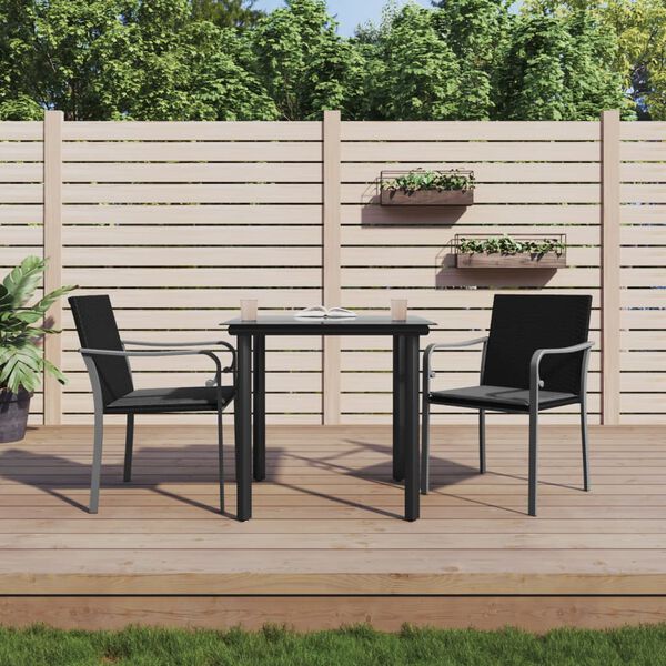 vidaXL Garden Dining Set Black, Dark Grey PE Rattan, Steel, Tempered Glass