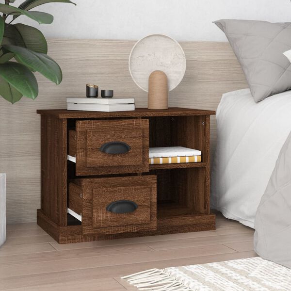vidaXL Bedside Cabinet Brown Oak Engineered wood Standard