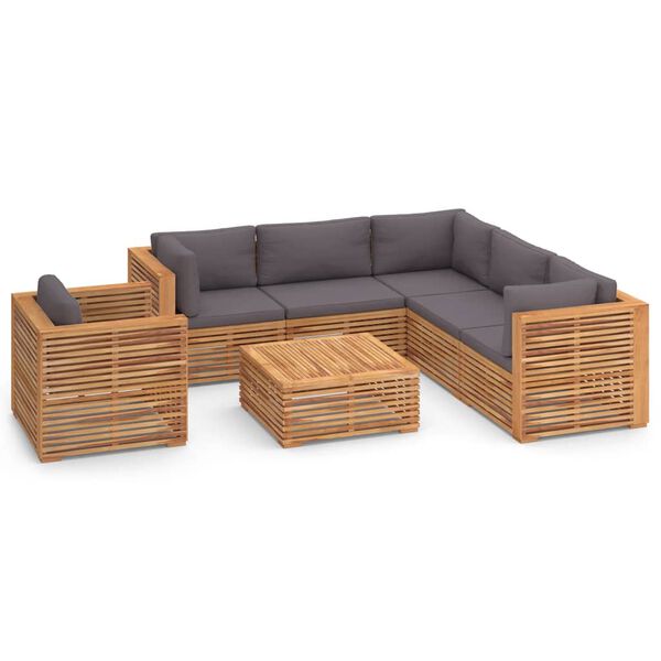 vidaXL 7 Piece Patio Lounge Set with Dark Gray Cushion Solid Teak Wood