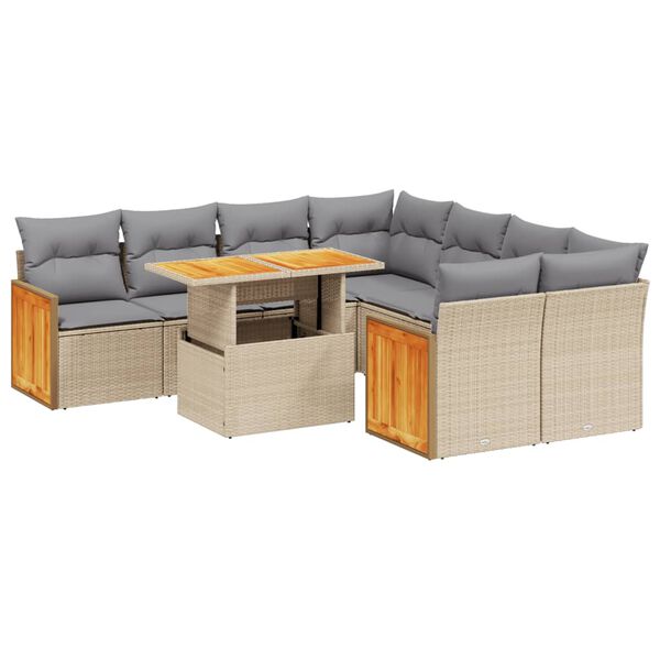 vidaXL Garden Sofa Set Beige PE rattan, coated steel, solid acacia wood