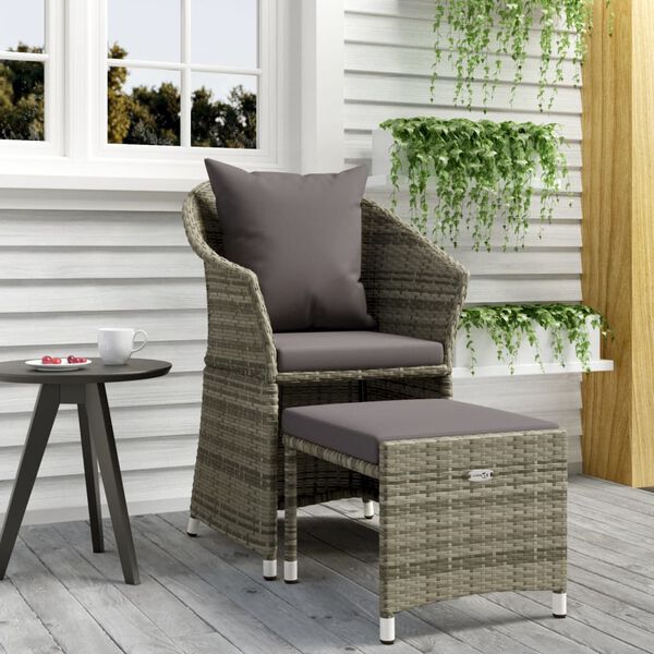 vidaXL Garden Lounge Set Grey Poly rattan, steel Medium Removable Covers
