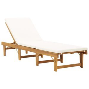 vidaXL Sun Lounger Natural wood color, Cream white Solid Acacia Wood