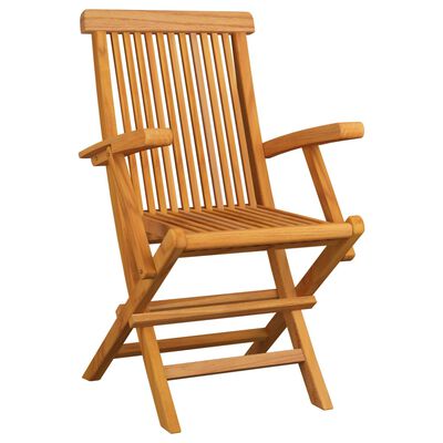 vidaXL Patio Chairs with Gray Cushions 3 pcs Solid Teak Wood