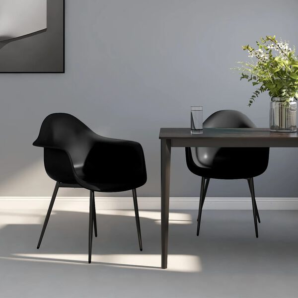 vidaXL Dining Chair Set of 2 Black Polypropylene Standard Durable