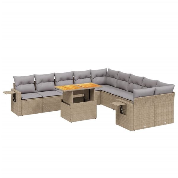 vidaXL Garden Sofa Set Beige,Rattan PE Rattan Large Adjustable Armrests