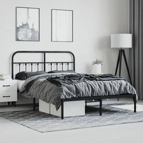 vidaXL Bed Frame Black Steel 55.1x78.7 in Metal Bed Frame Rectangular