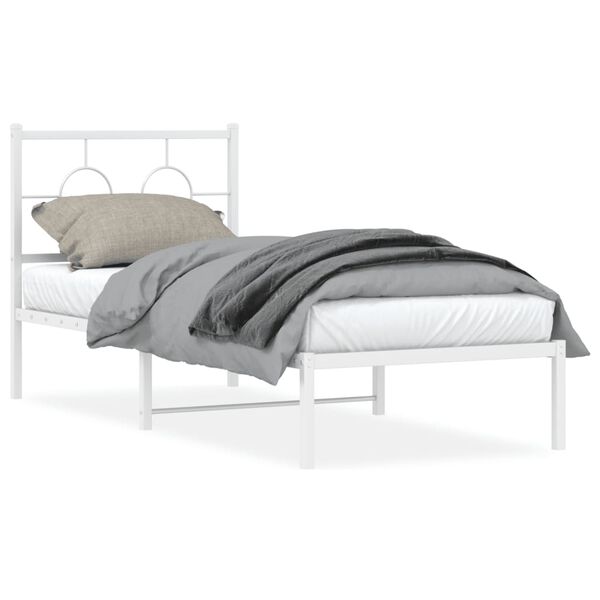 vidaXL Bed Frame White Powder-Coated Steel Twin Bed Frame Rectangular