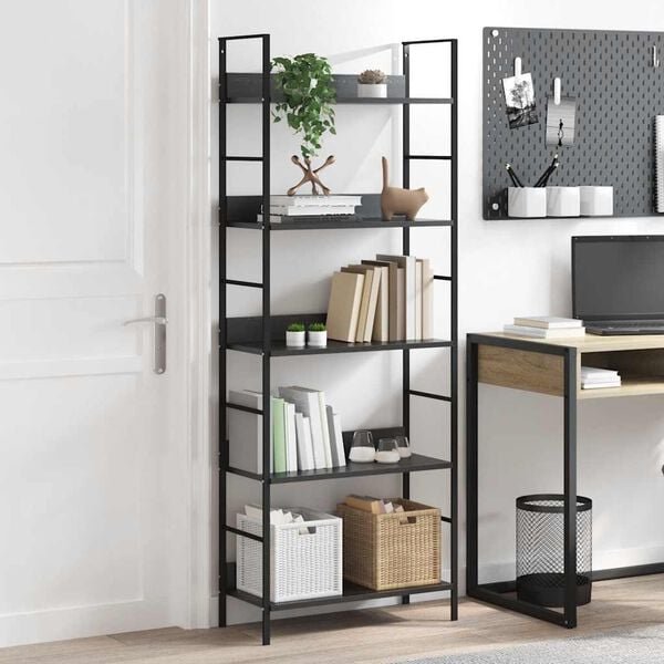 vidaXL Shelf Cabinet Black Engineered Wood 23.6x10.9x62.4 in