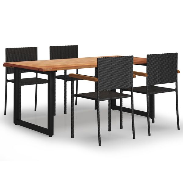vidaXL 5 Piece Patio Dining Set Poly Rattan Black