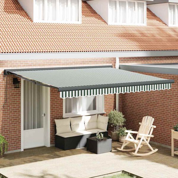 vidaXL Retractable Awning Manual Green and white 157.48" x 118.11