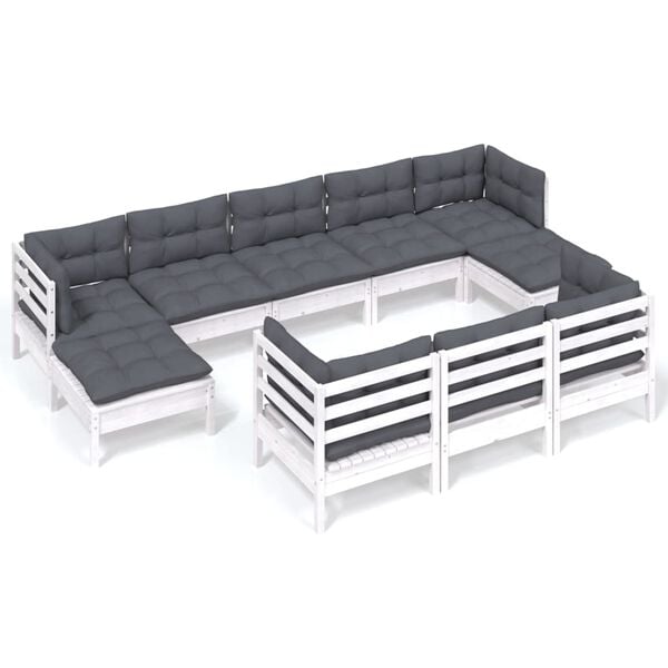 vidaXL Garden Lounge Set White Solid pinewood 10 Piece Set Modular