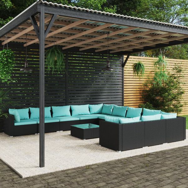 vidaXL Garden Lounge Set Black PE rattan 12 Piece Set Modular