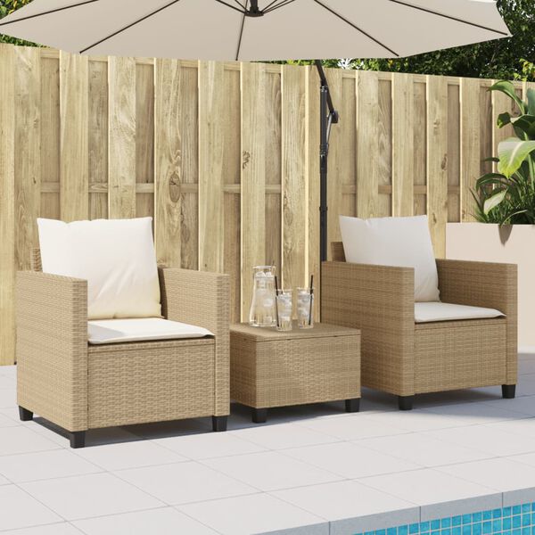 vidaXL 3 Piece Bistro Set with Cushions Beige Poly Rattan