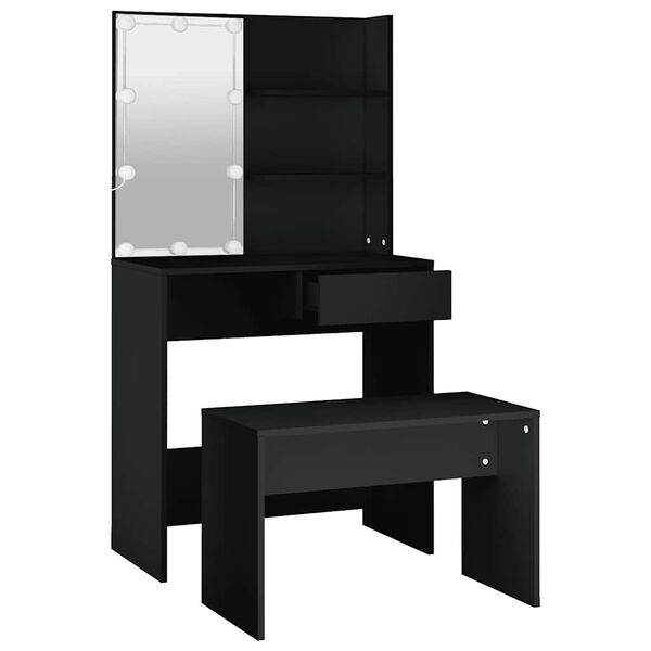 vidaXL Dressing Table Set With Led Black Engineered wood