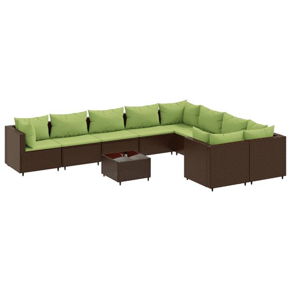 vidaXL Patio Sofa Set Brown PE rattan, powder-coated steel, tempered glass