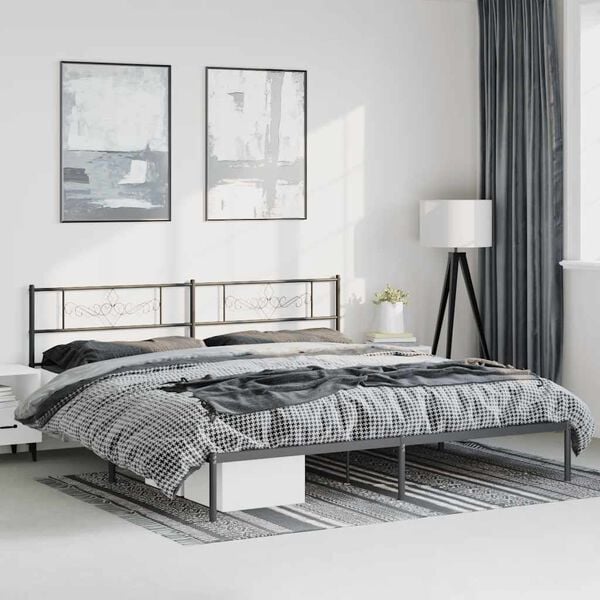 vidaXL Bed Frame Black Powder-Coated Steel Full Bed Frame Rectangular