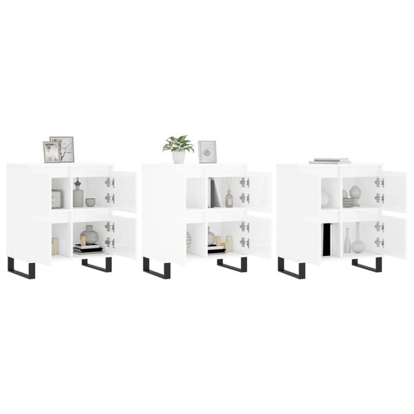 vidaXL Sideboard Set of 3 High Gloss White Engineered Wood, Metal