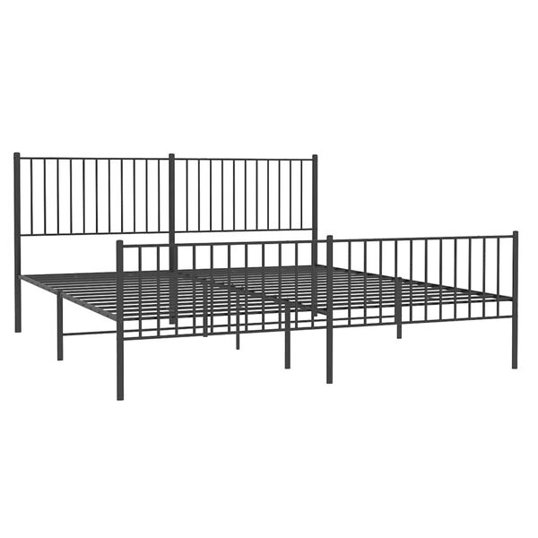 vidaXL Bed Frame Black Powder-Coated Steel King Bed Frame Rectangular