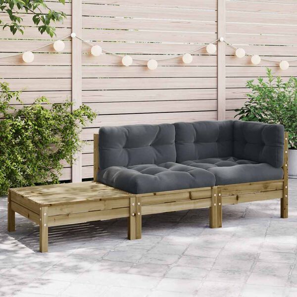 vidaXL Patio Sofa with Cushions and Footstool Impregnated Wood Pine