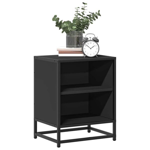 vidaXL Stylish Black Bedside Cabinet Engineered wood & metal Modern design
