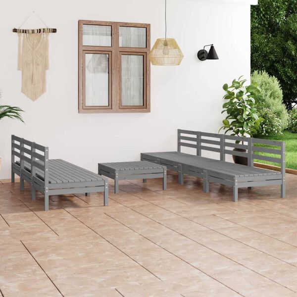 vidaXL 8 Piece Patio Lounge Set Gray Solid Pinewood