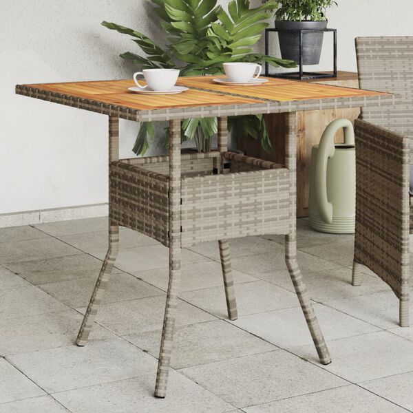 vidaXL Garden Table Grey PE rattan, powder-coated steel, solid acacia wood
