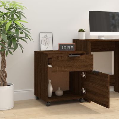 vidaXL Mobile File Cabinet with Wheels Brown Oak 17.7"x15"x21.3" Engineered Wood